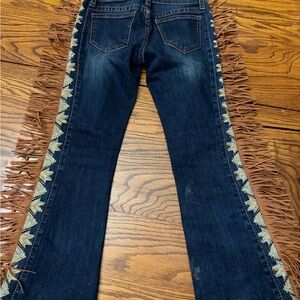 Grace Dark Blue Jeans with Brown Fringe
